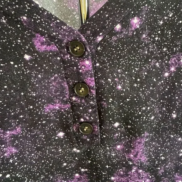 Bloomchic Purple Starry Night V-Neck Shirt Size 14 - Picture 3 of 6
